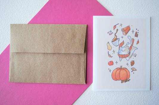 Autumn Blank Card | Fall Greeting Blank Card | Cat Lover | Pumpkin Spice | Cozy Vibes