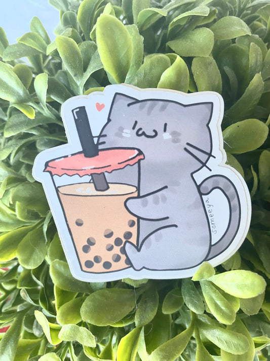 Boba Cat Sticker | Bubble Tea Cat Sticker | Cute Boba Kitty | Gift for Her | Gift for Him | Gift for Boba Lover